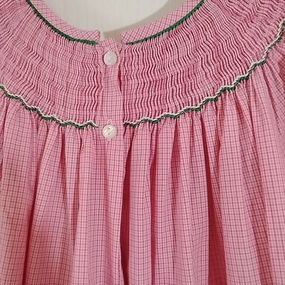 ANAVINA Girls 4T Smock Christmas Dress Pink Short Sleeve Trees Long Modest - Picture 4 of 6